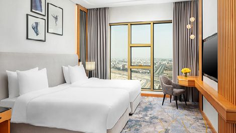 Twin room with city views at voco Jeddah Gate