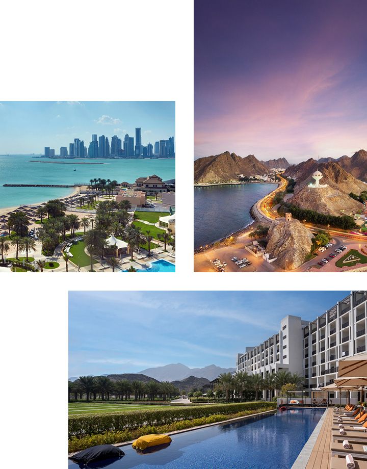 A 3 image cluster featuring resorts across Middle East