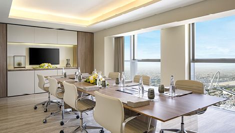 A board room with city view in Doha
