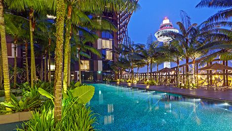 Outdoor swimming pool at Crowne Plaza Changi Airport