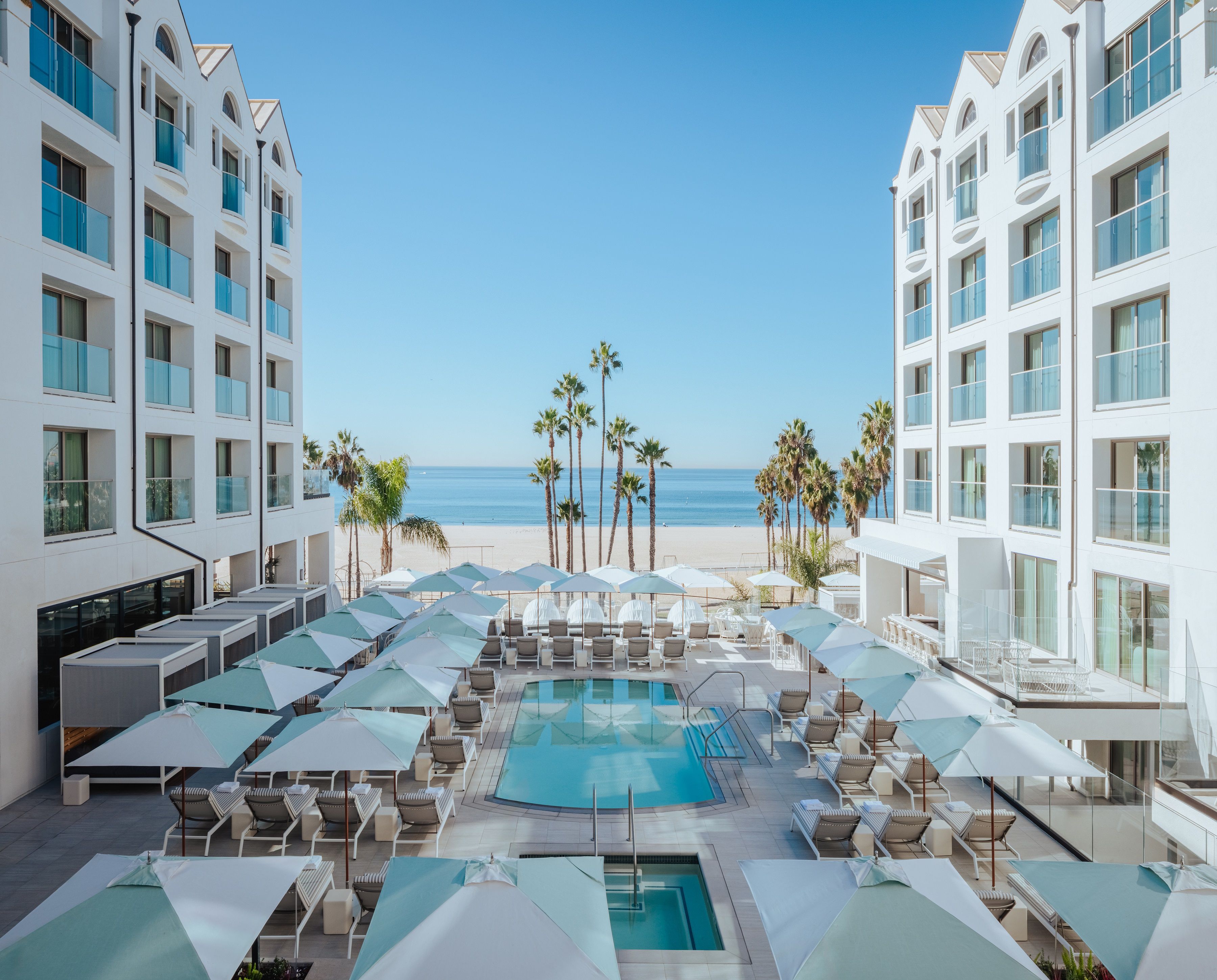Ocean view outdoor seating with fire pit in Santa Monica