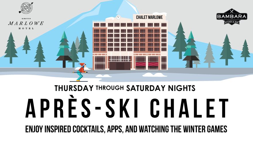 Enjoy inspred cocktails, apps, and watching the winter games