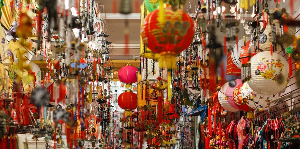 Chinese lanterns hanging in a store in Chinatown, San Francisco