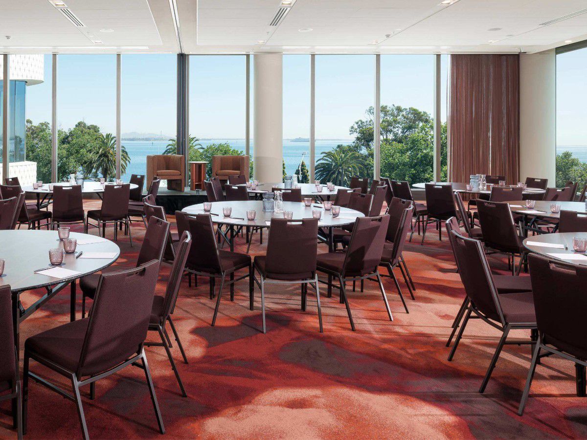 Elegant conference room with ocean views and seating