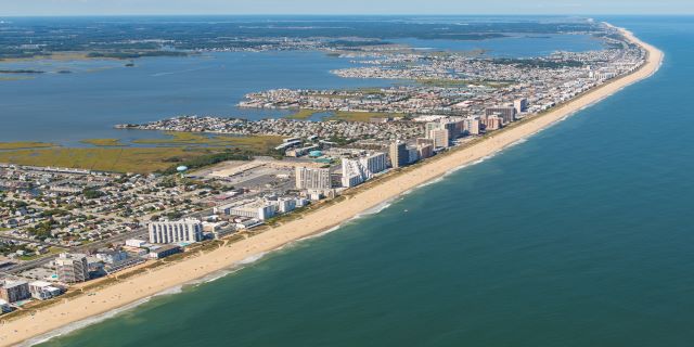 Aerial view of Ocean City, Maryland's coastline