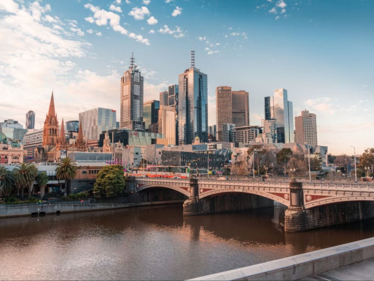Melbourne skyline with river, bridge, and cityscape