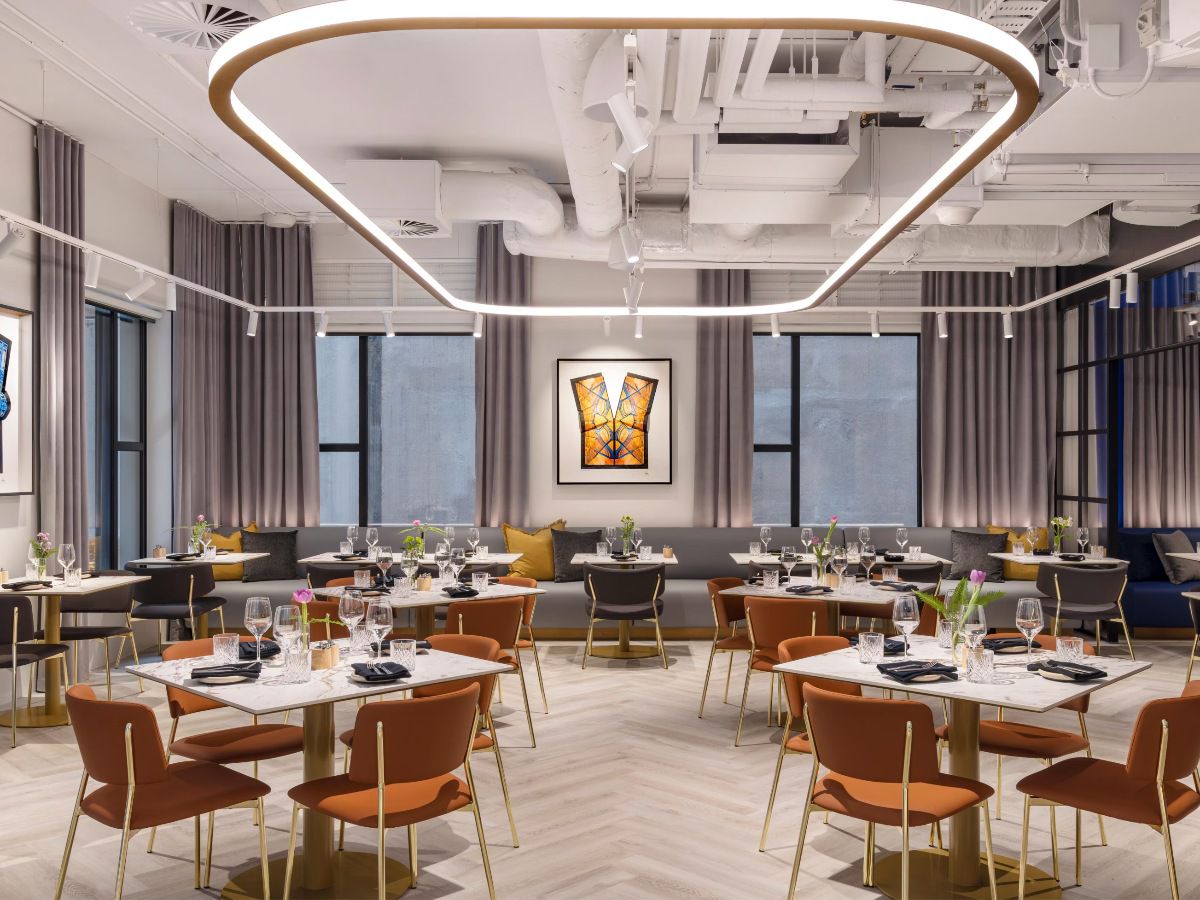 Modern restaurant dining room with elegant contemporary seating