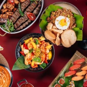 Assorted Asian dishes arranged on a dining table