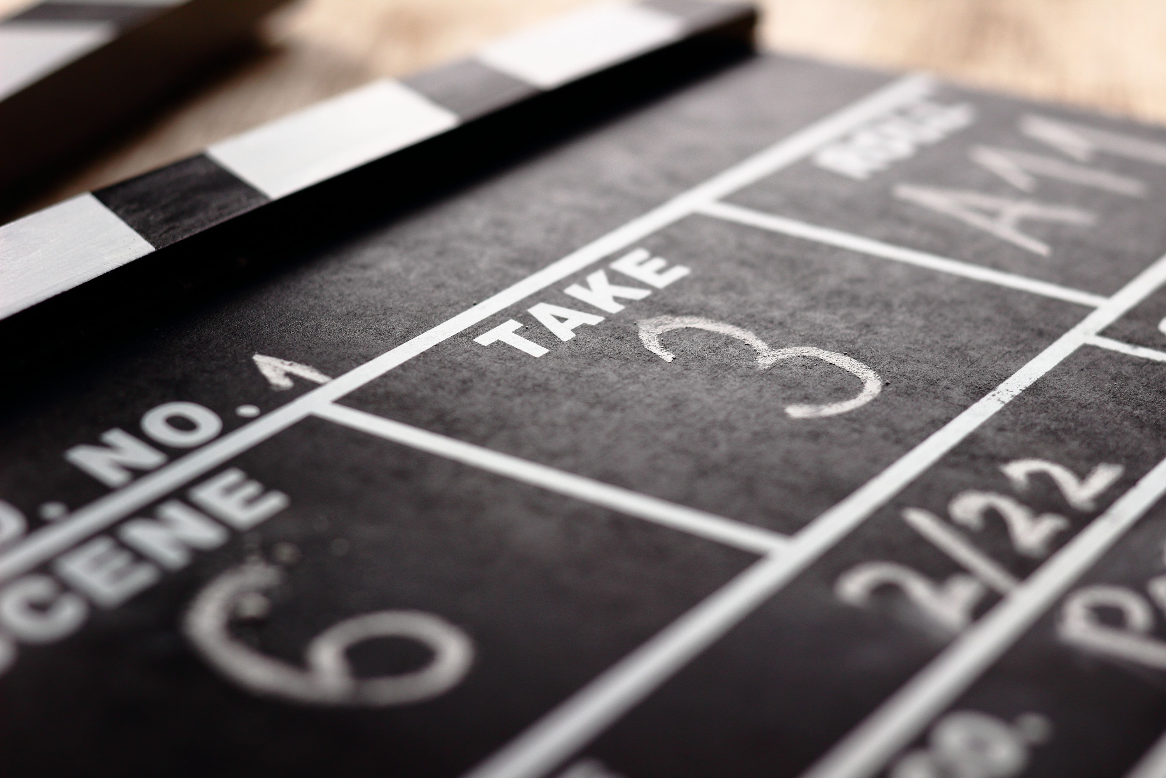 Close-up of Slightly Opened Filled out Film Clapper Board Film Slate