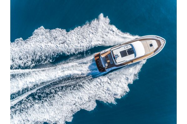 motor yacht in navigation aerial drone view