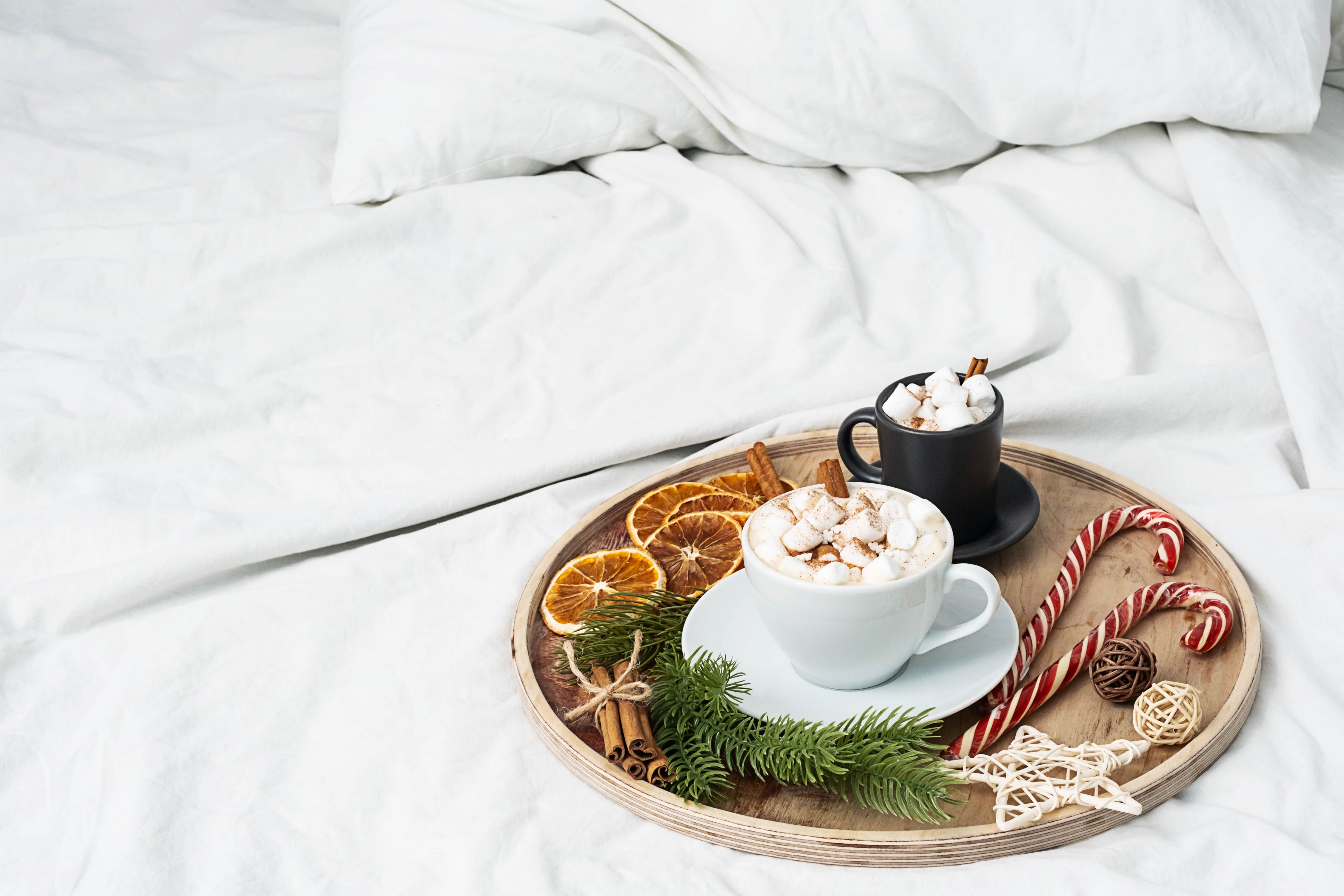 Hot cocoa on bed