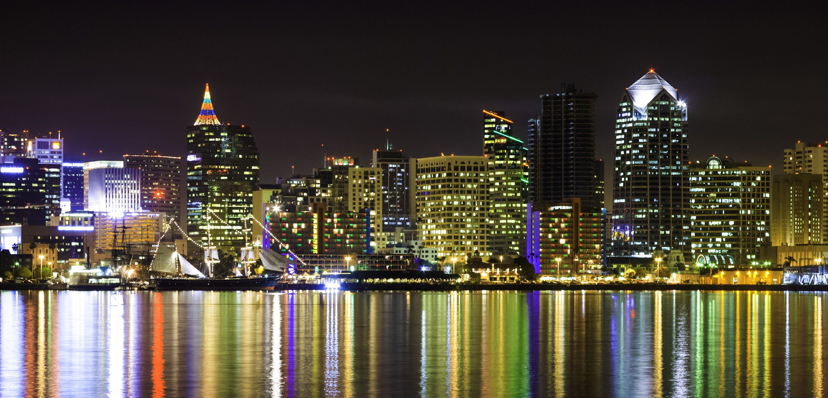 San Diego skyline and harbor - Christmas lights  - San Diego, California