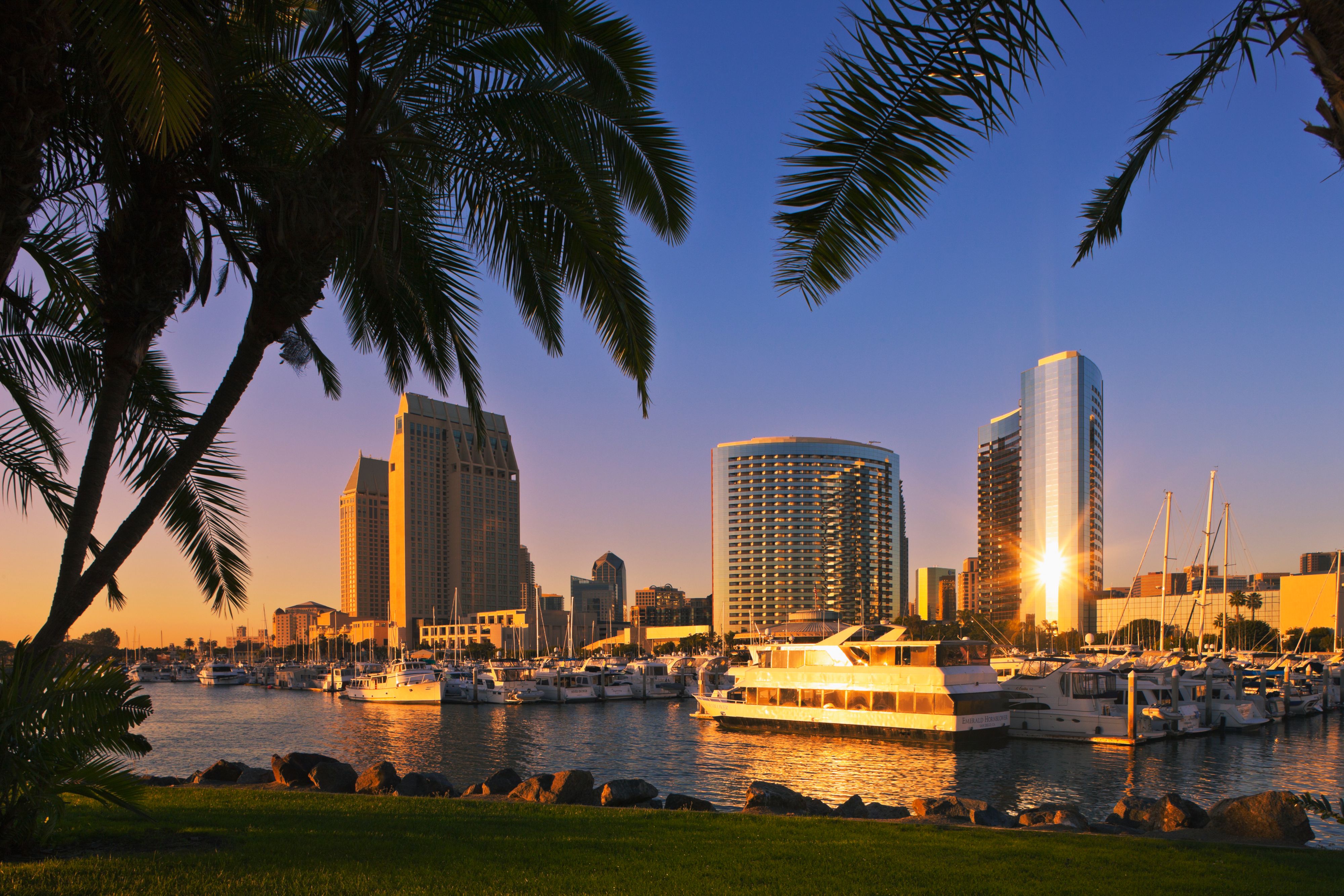 The marina at Seaport Village at sunset.