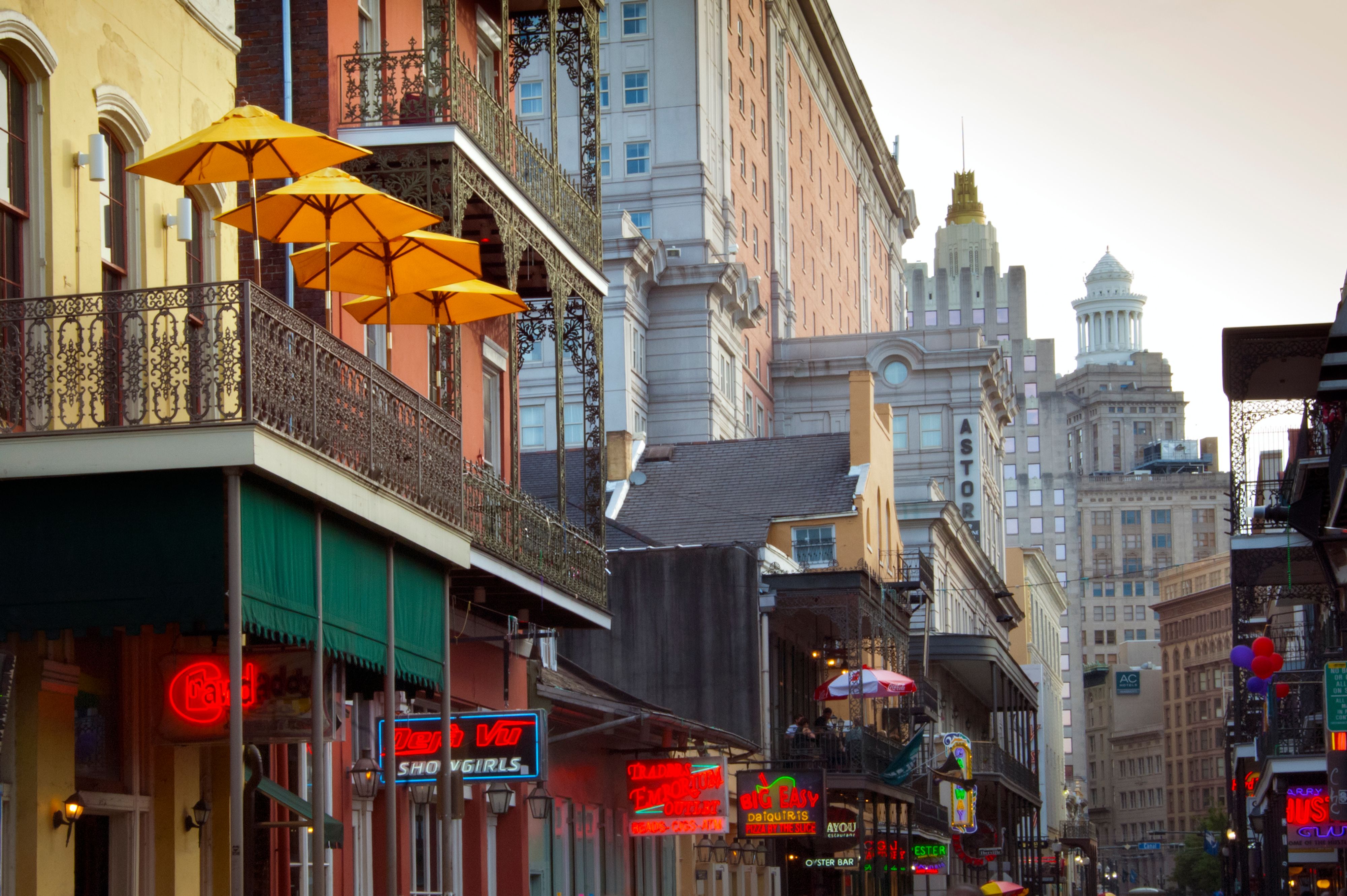 Lower Bourbon Street is a very popular tourist destination in the French Quarter of New Orleans.