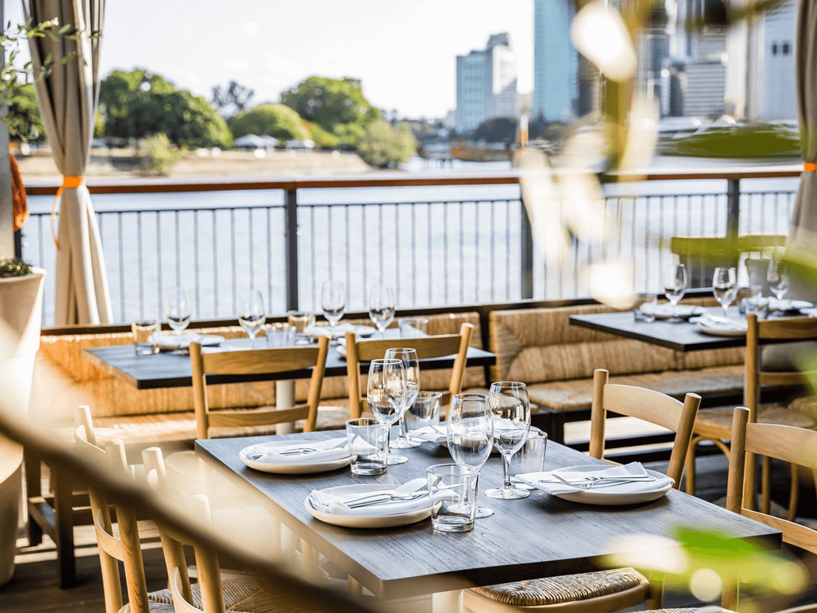 Enjoy waterfront dining paired with stunning riverside views.