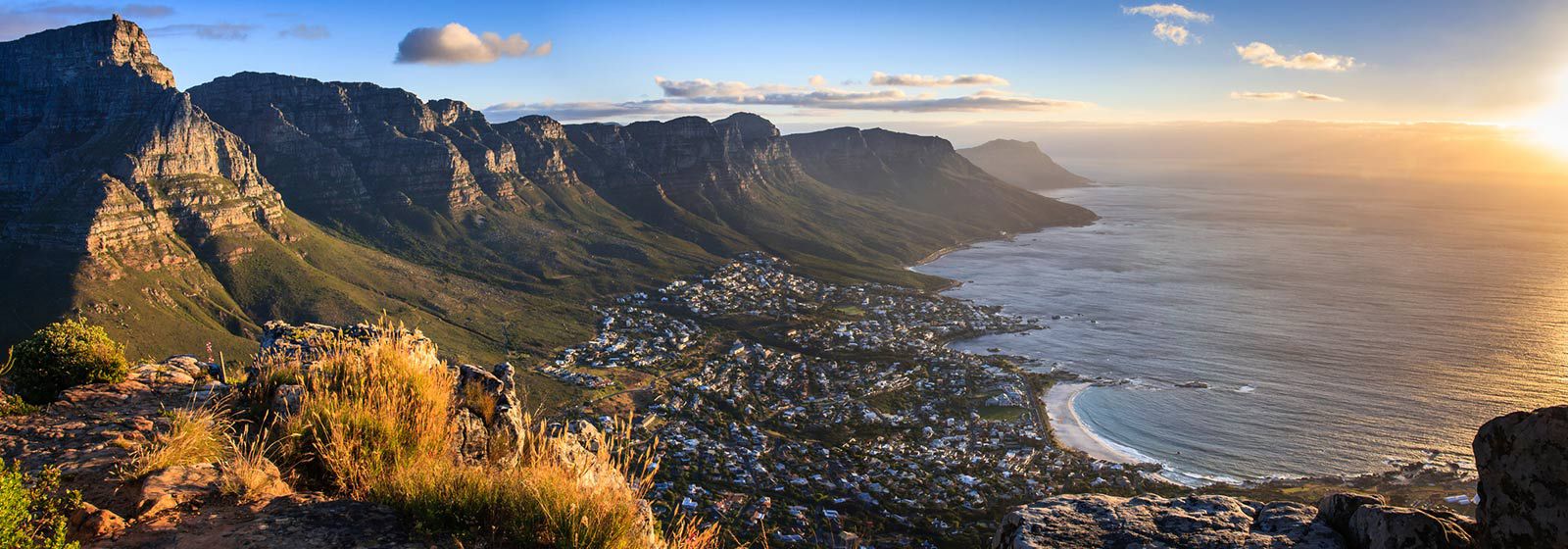 View of the coastline in Cape Town at sunset
