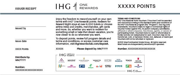 The voucher number is located on the lower right-side of the voucher paper, beneath the IHG® Rewards Club Member number boxes.