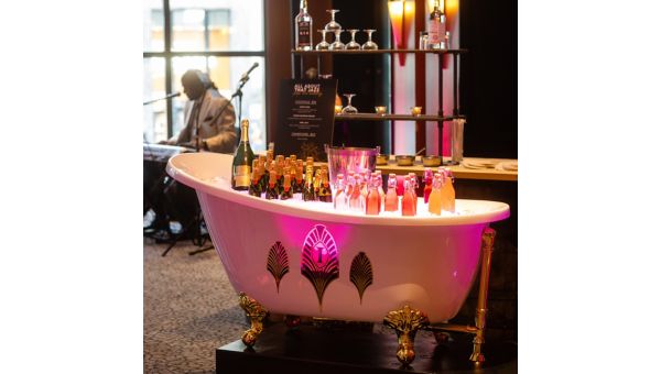 Bathtub filled with ice and drinks for jazz nights