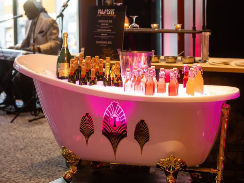 Bathtub filled with ice and drinks for jazz nights