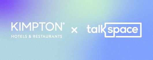 Kimpton and talkspace logos on a colored background