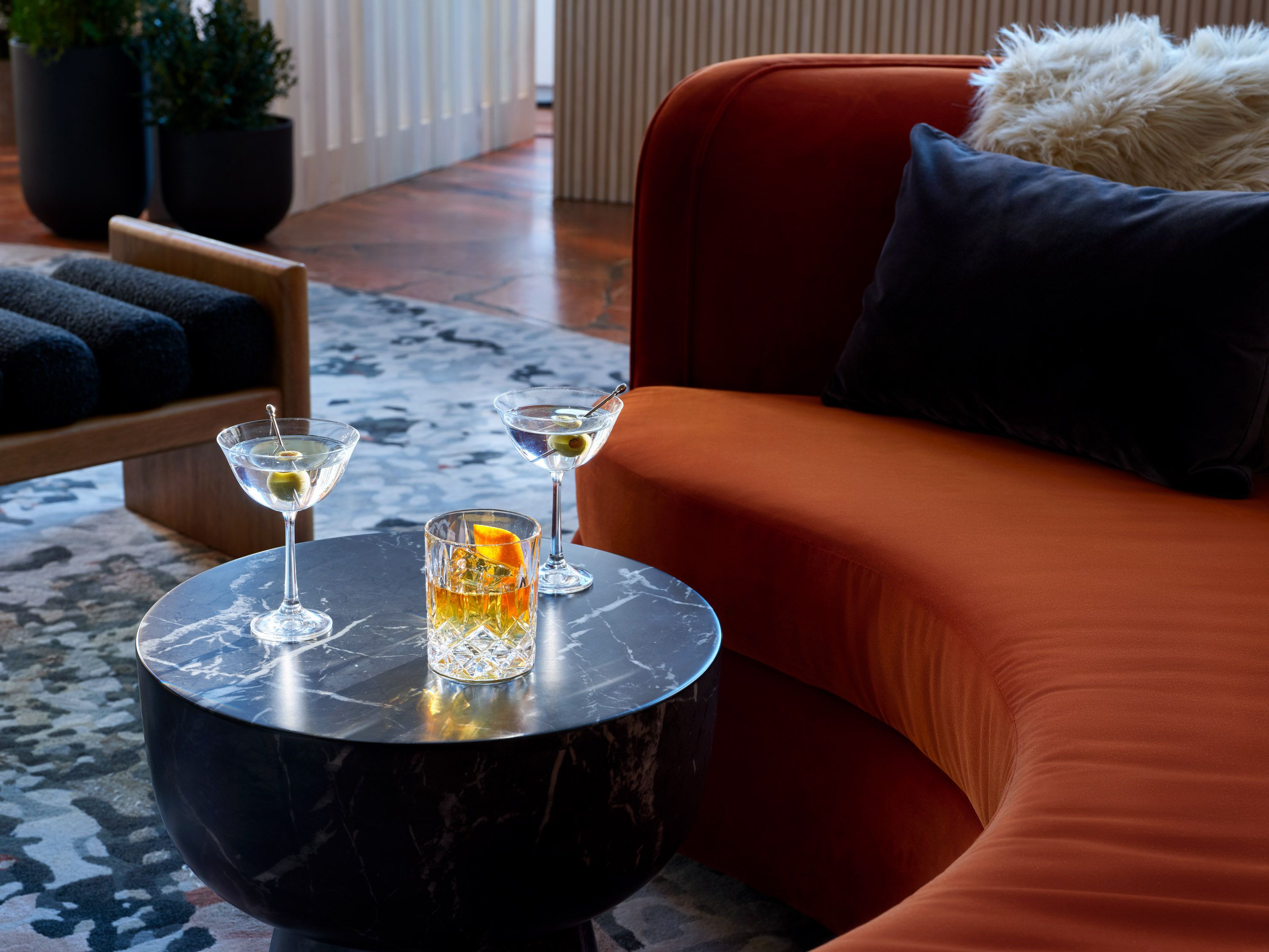 winter chalet lobby cocktails