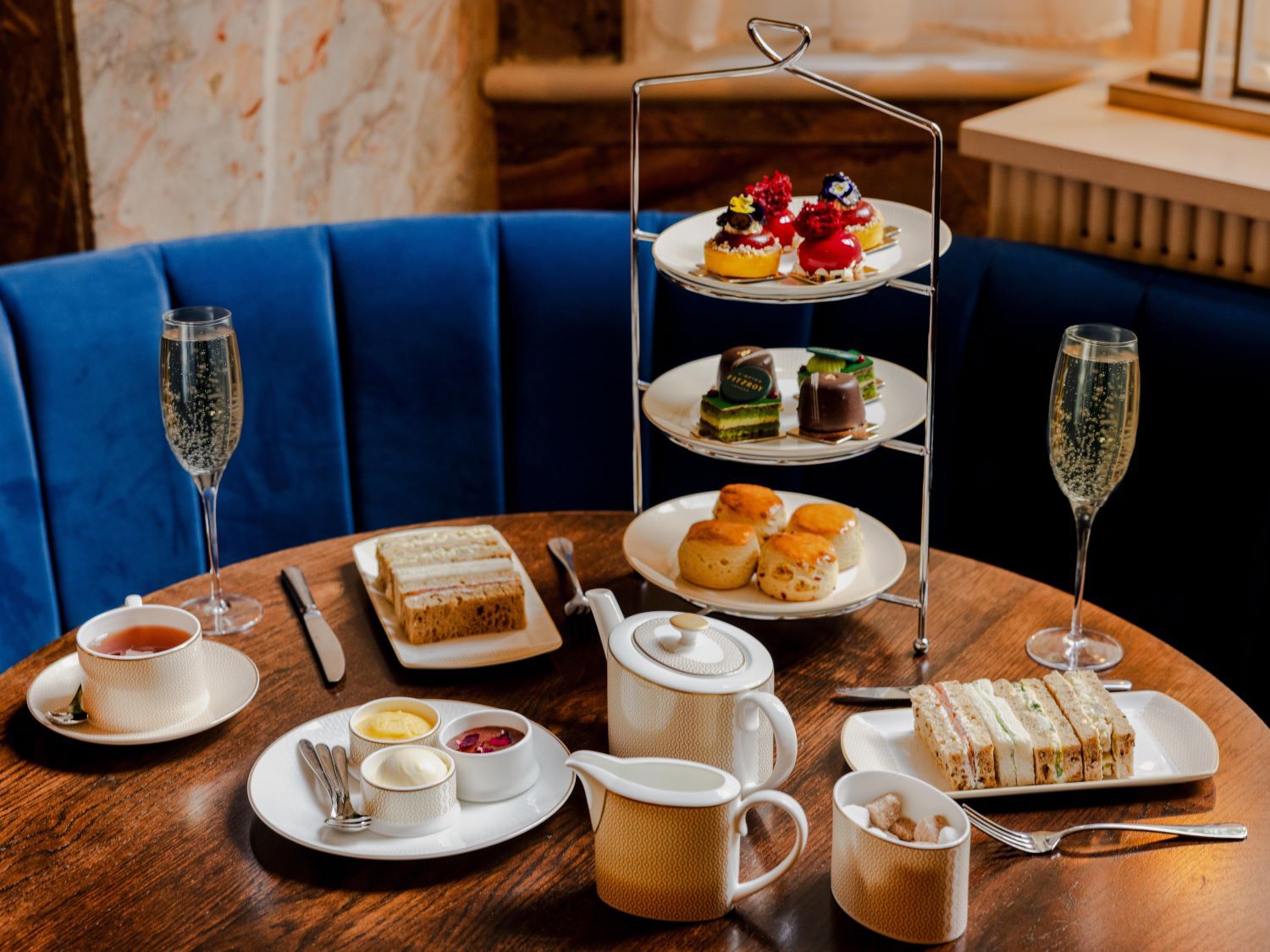 Afternoon Tea selection with a glass of prosecco