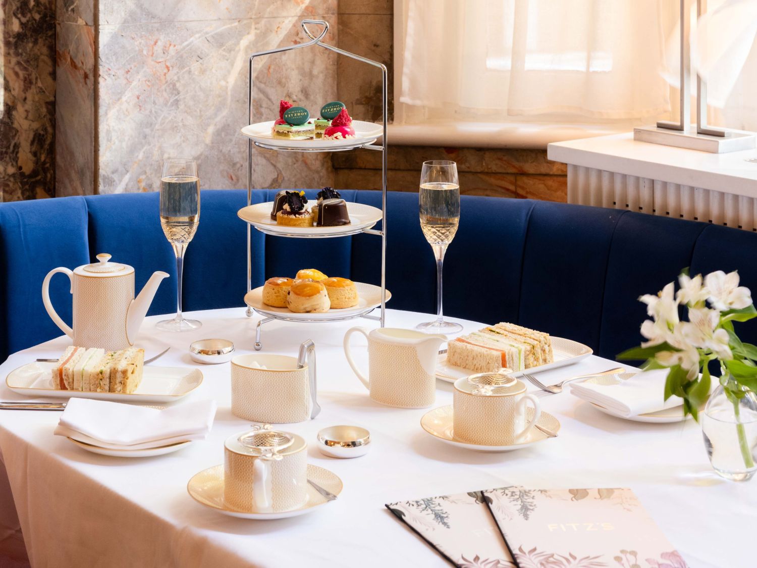 Afternoon Tea selection with a glass of prosecco