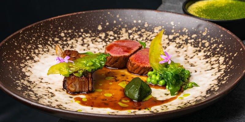 Steak on a plate in a luxury hotel restaurant