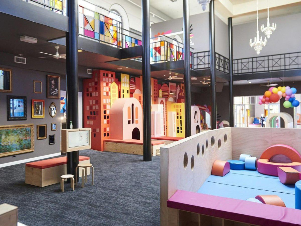 Colorful children's play area inside a museum.