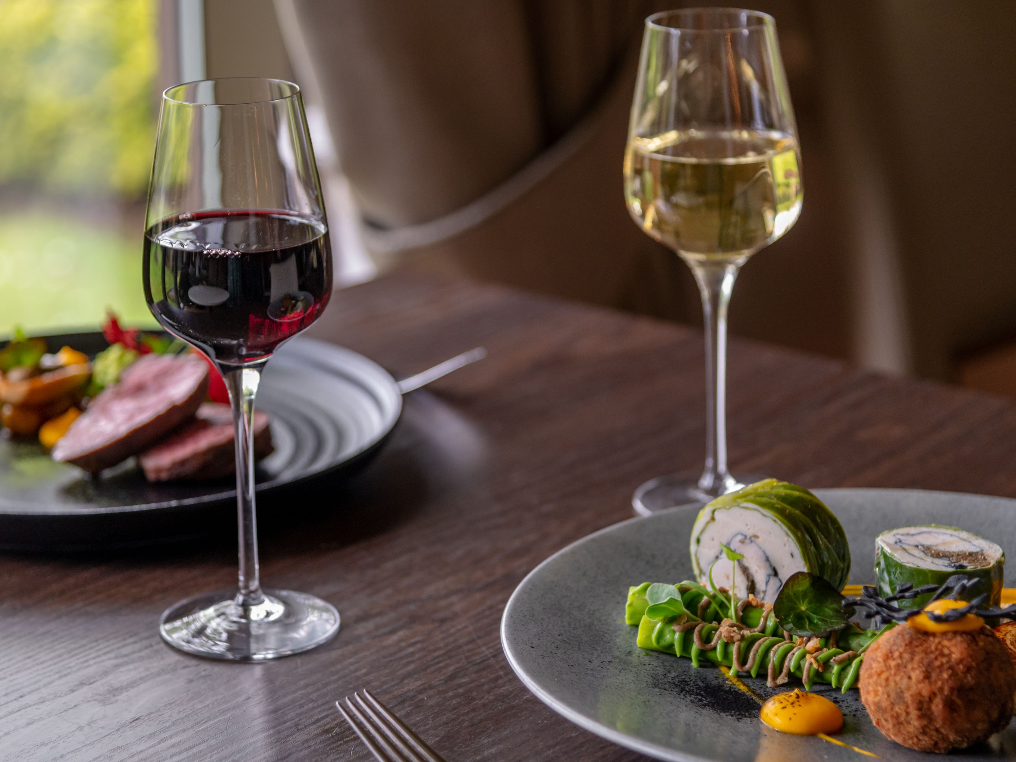 Hotel restaurant dining with wine