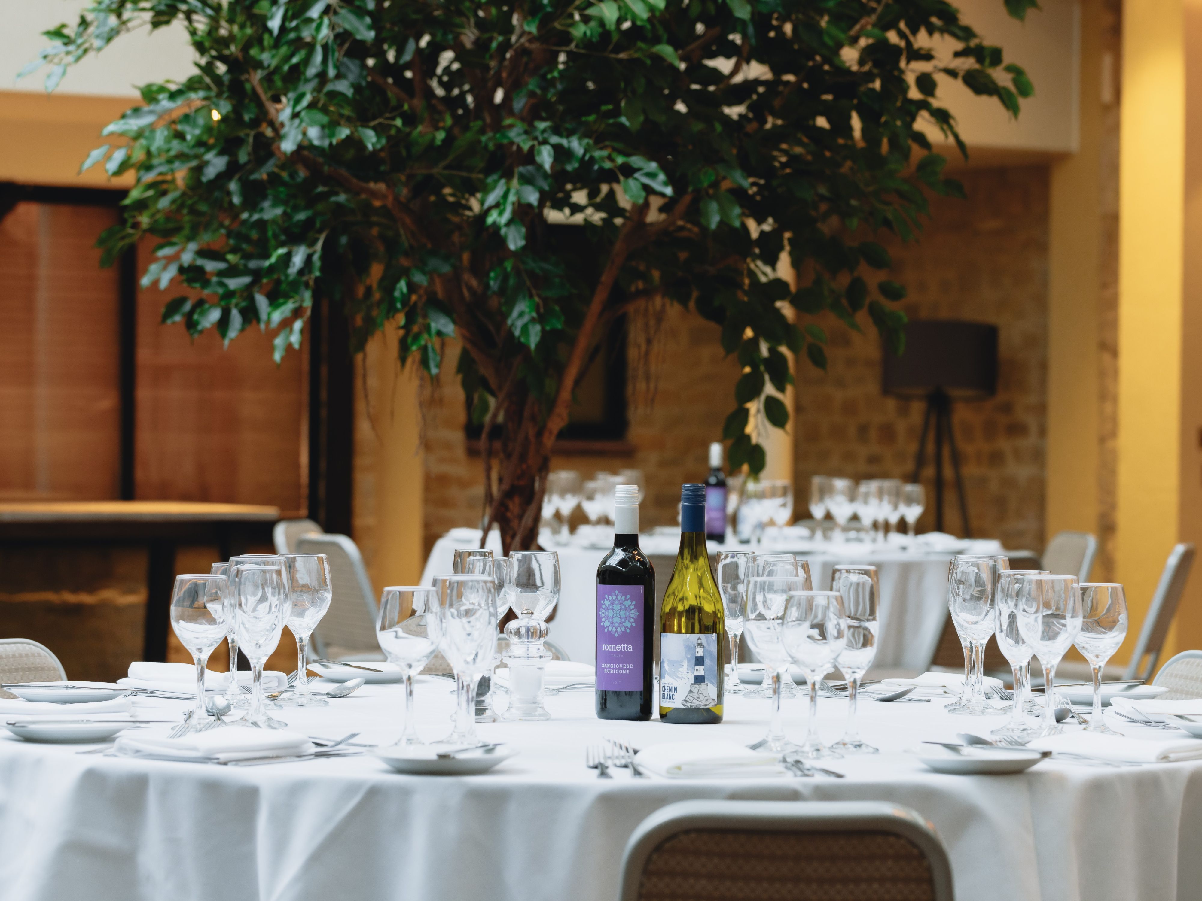 Dining table prepared for group dining