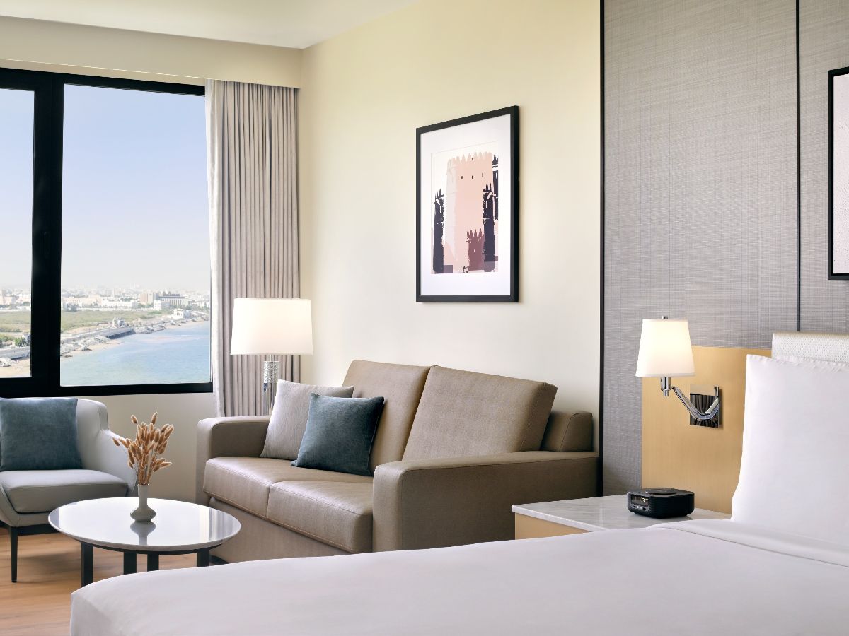 Cozy hotel room with sea view.