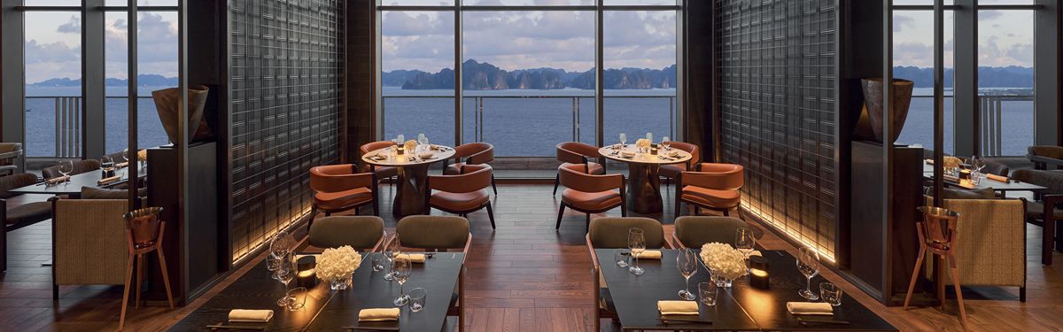 Elegant Roku dining room overlooking waterfront