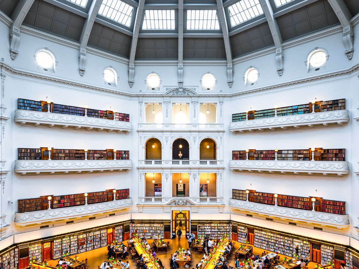 Historic state library with grand reading room interior