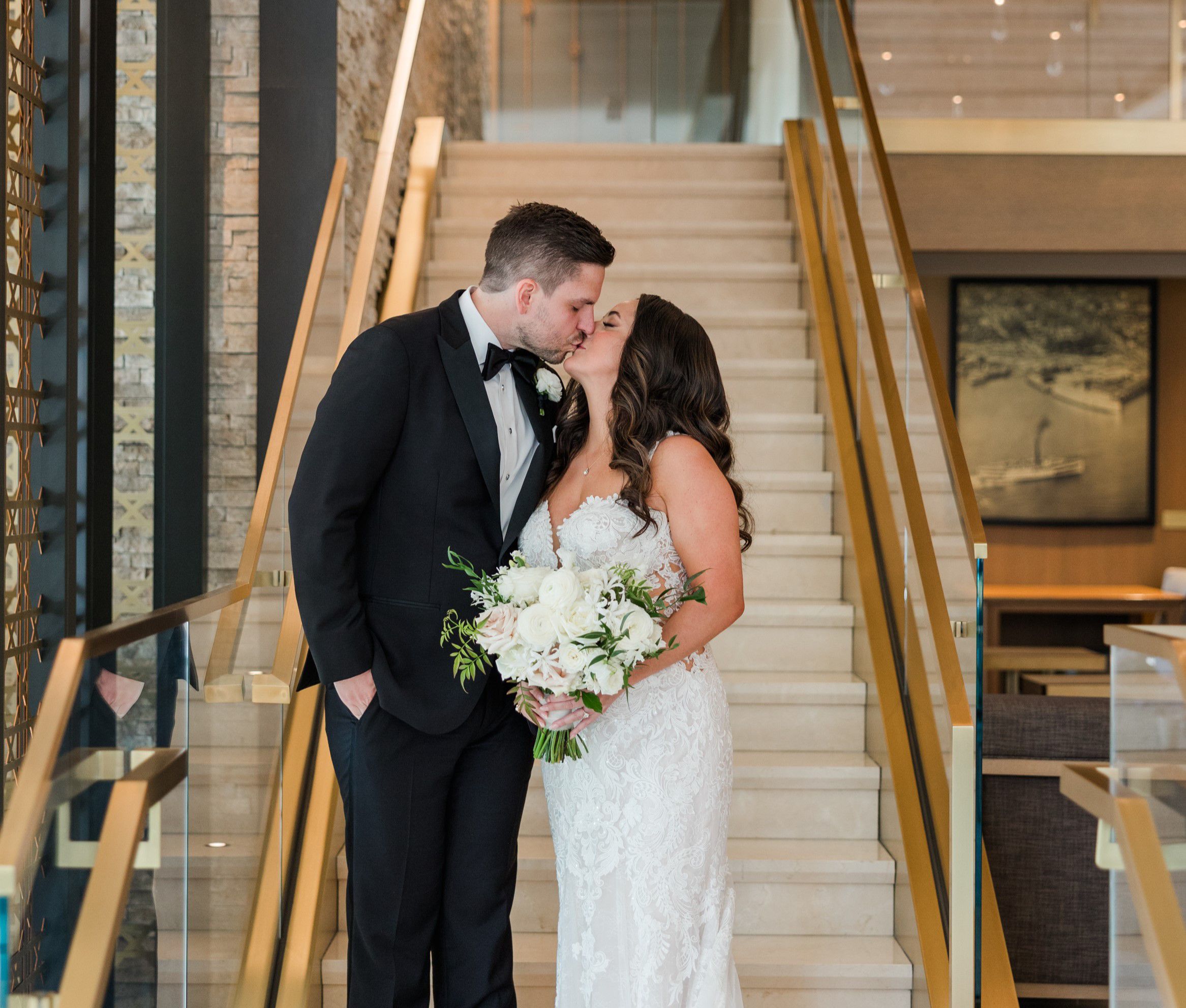 wedding couple embracing