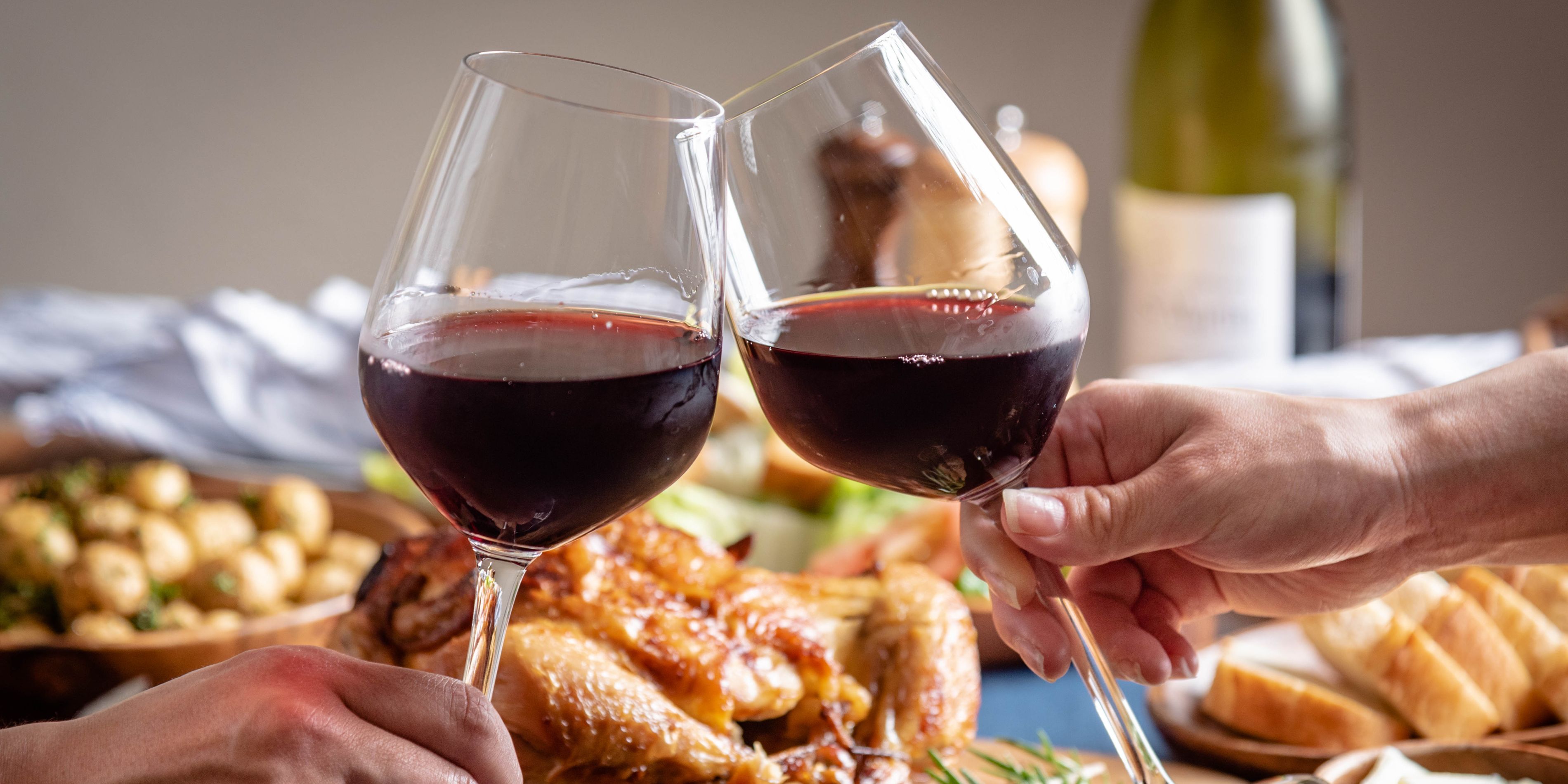 Having a glass of wine over Thanksgiving dinner