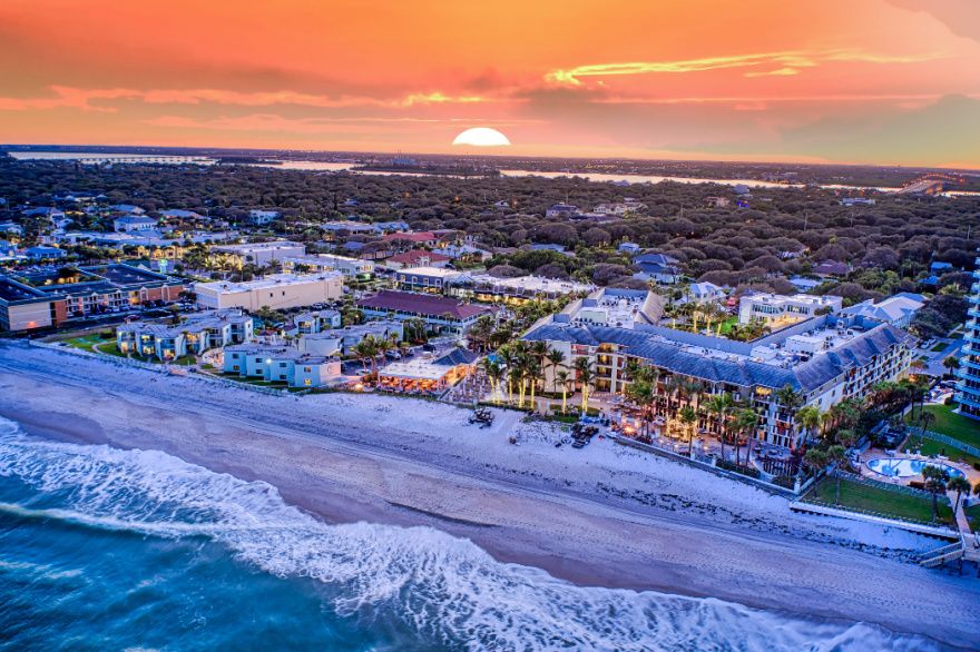 aerial view of vero beach at sunset taken from the ocean 