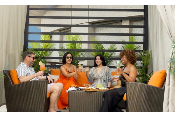 Having drinks in cabanas at InterContinental Buckhead Atlanta 