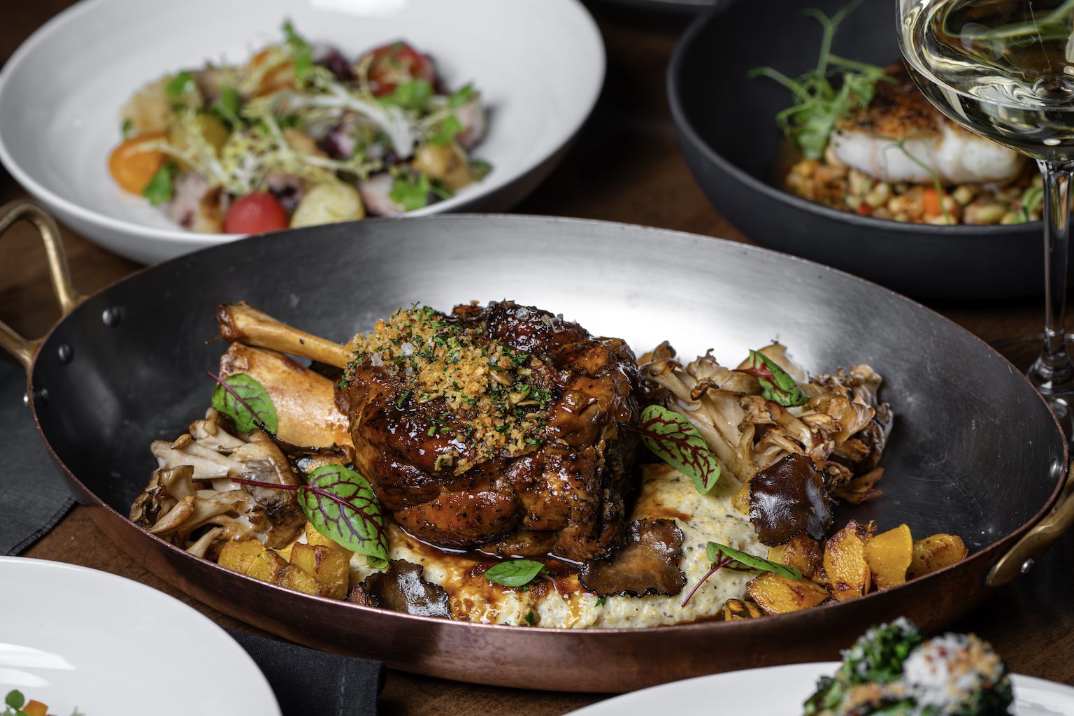 Roasted holiday entrée served with seasonal vegetables and sides.