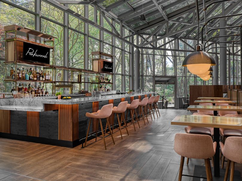 Parkwoods bar with tall stools and large windows