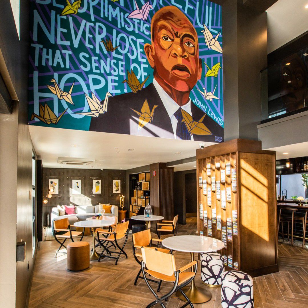 Lobby with a painted wall voco