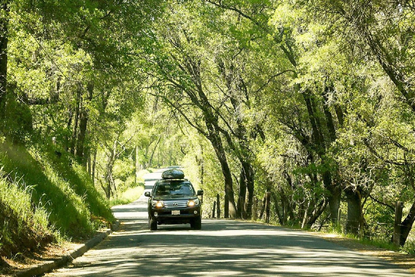 car driving down a road