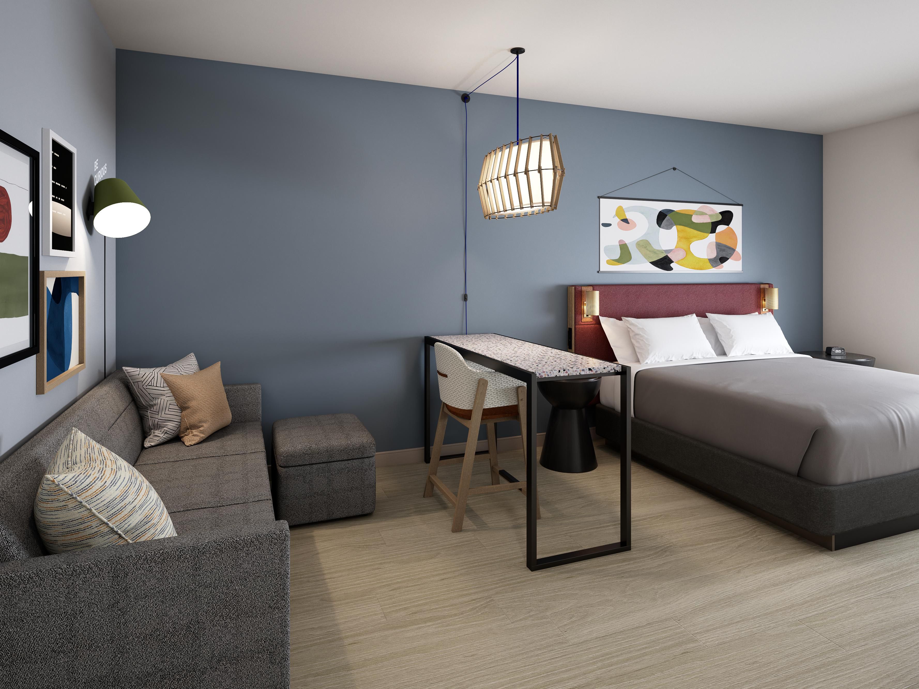 All suites have a flexible workspace that includes a standing desk