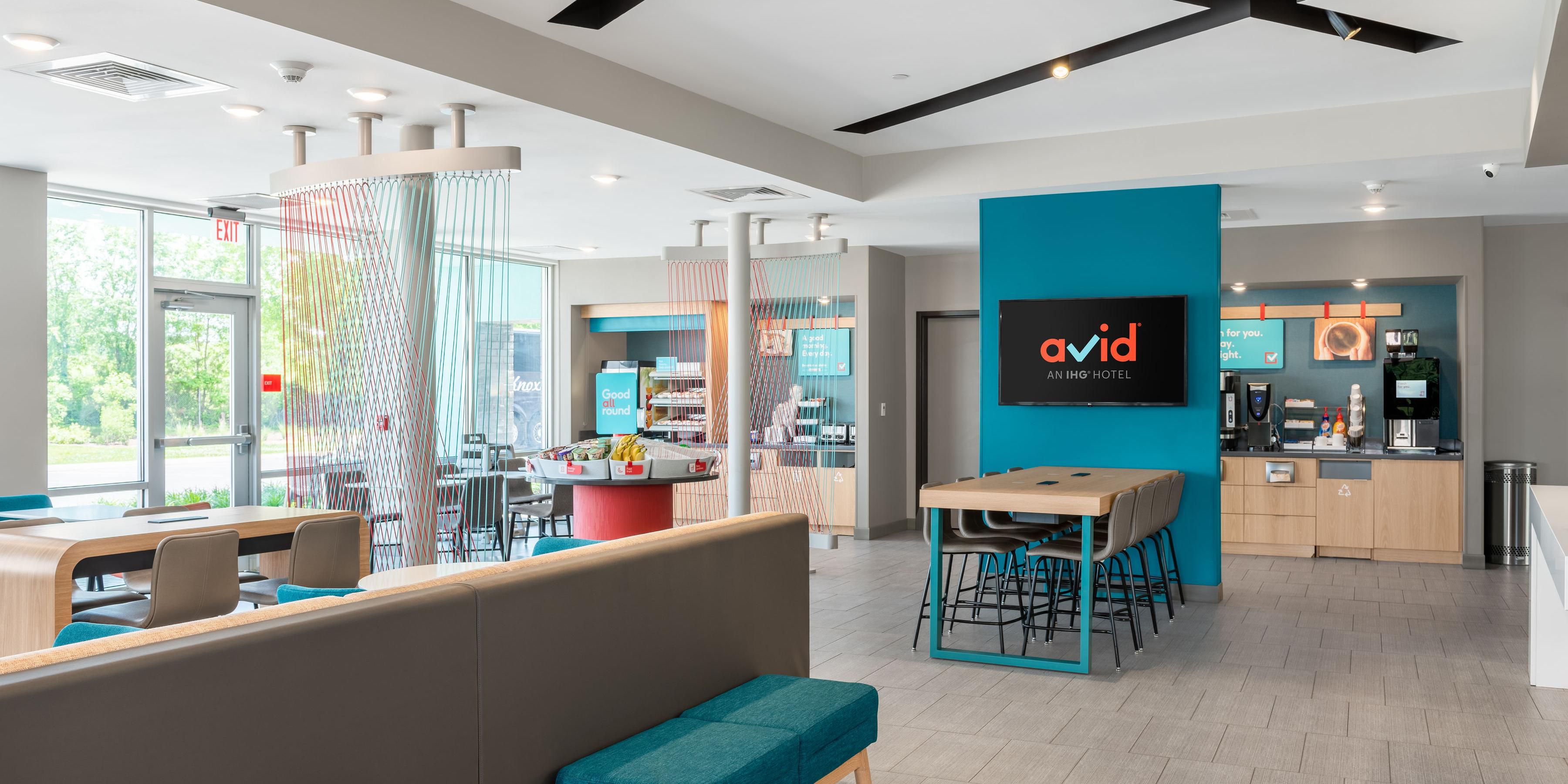 Kickstart your day with our complimentary breakfast from 6:30 AM to 9:30 AM during the week and 7:00 AM to 10:00 AM on the weekends. Choose from various high-quality options, including breakfast bars, fruit, bakery items, cereal, and oatmeal. If you are in a hurry, grab one of our portable hot breakfast items to take with you.