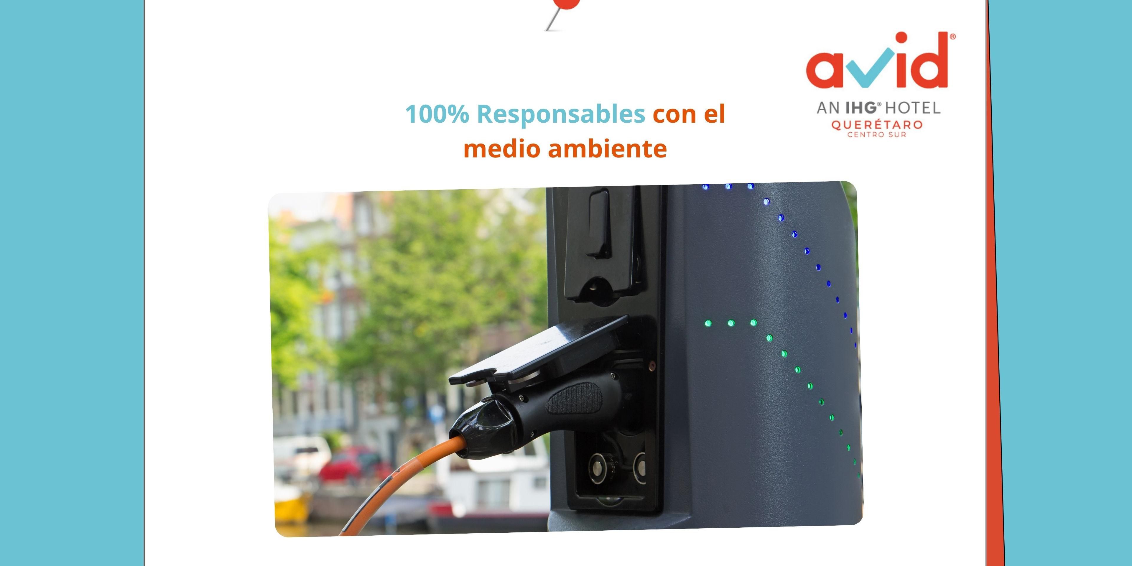 Disponemos de cargadores para vehículos eléctricos. Somos un hotel respetuoso con el medio ambiente, utilizamos paneles solares, planta de tratamiento de agua, separación de residuos, gestión responsable de residuos peligrosos y almacenamiento y aprovechamiento del agua de lluvia.