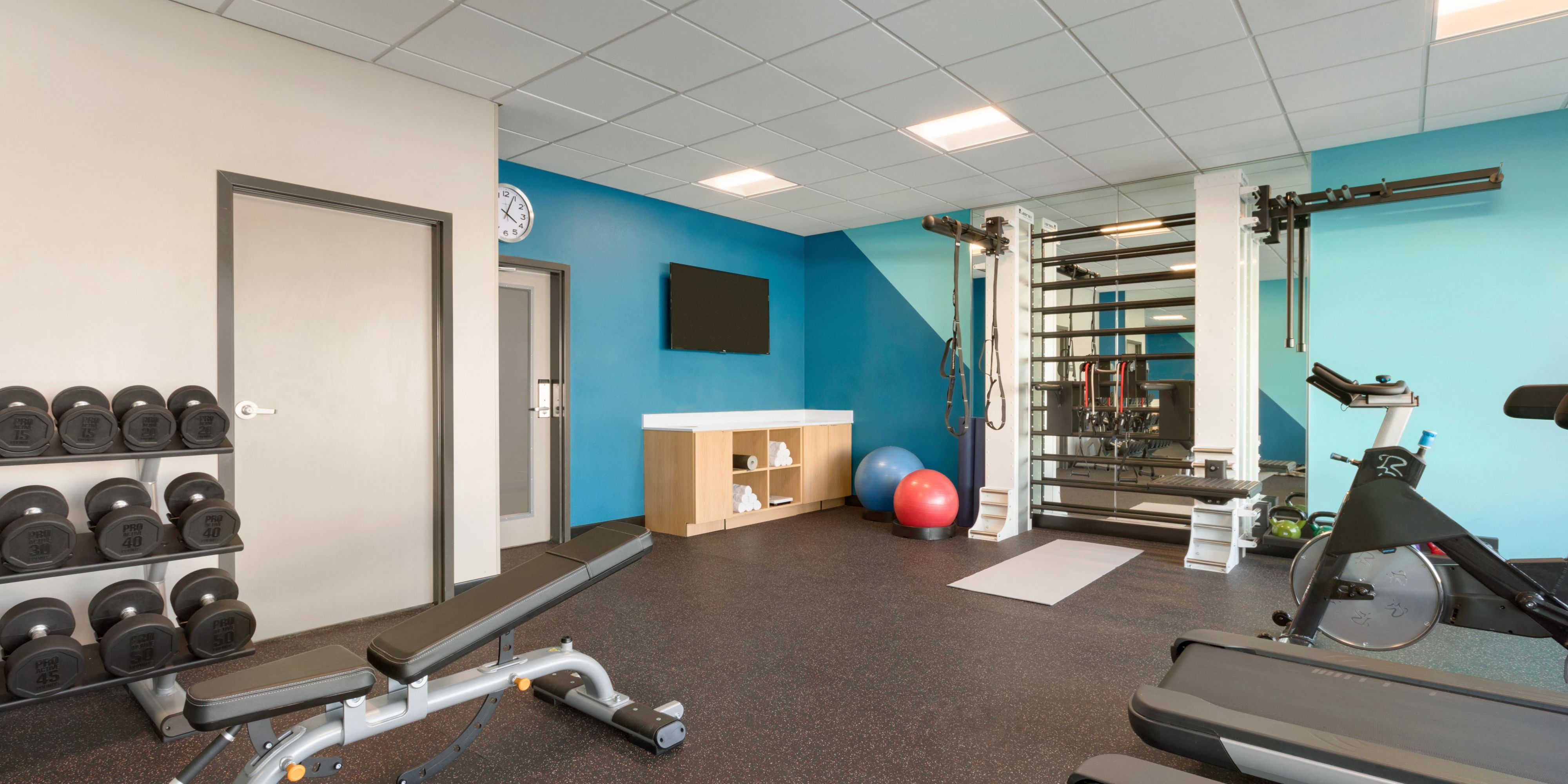 Get your sweat on in our complimentary fitness center - open 24 hours.