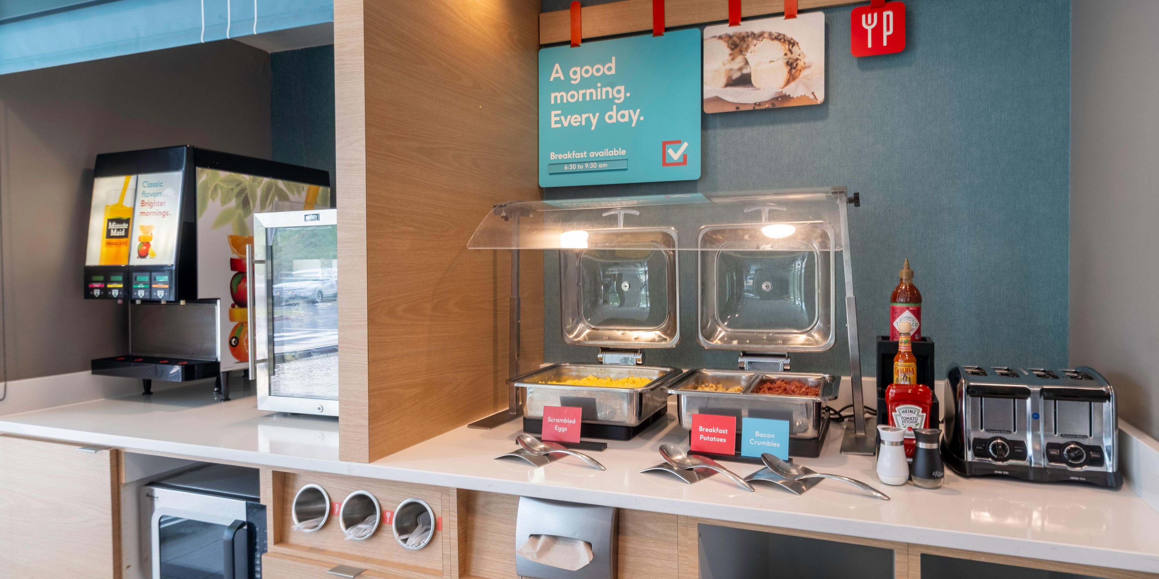 After a good night’s sleep, try our new fresh hot breakfast menu with fluffy scramble eggs, potatoes with either crispy bacon or sausage, as well as healthy and tasty options for everyone. A free hot breakfast that is Just Right.