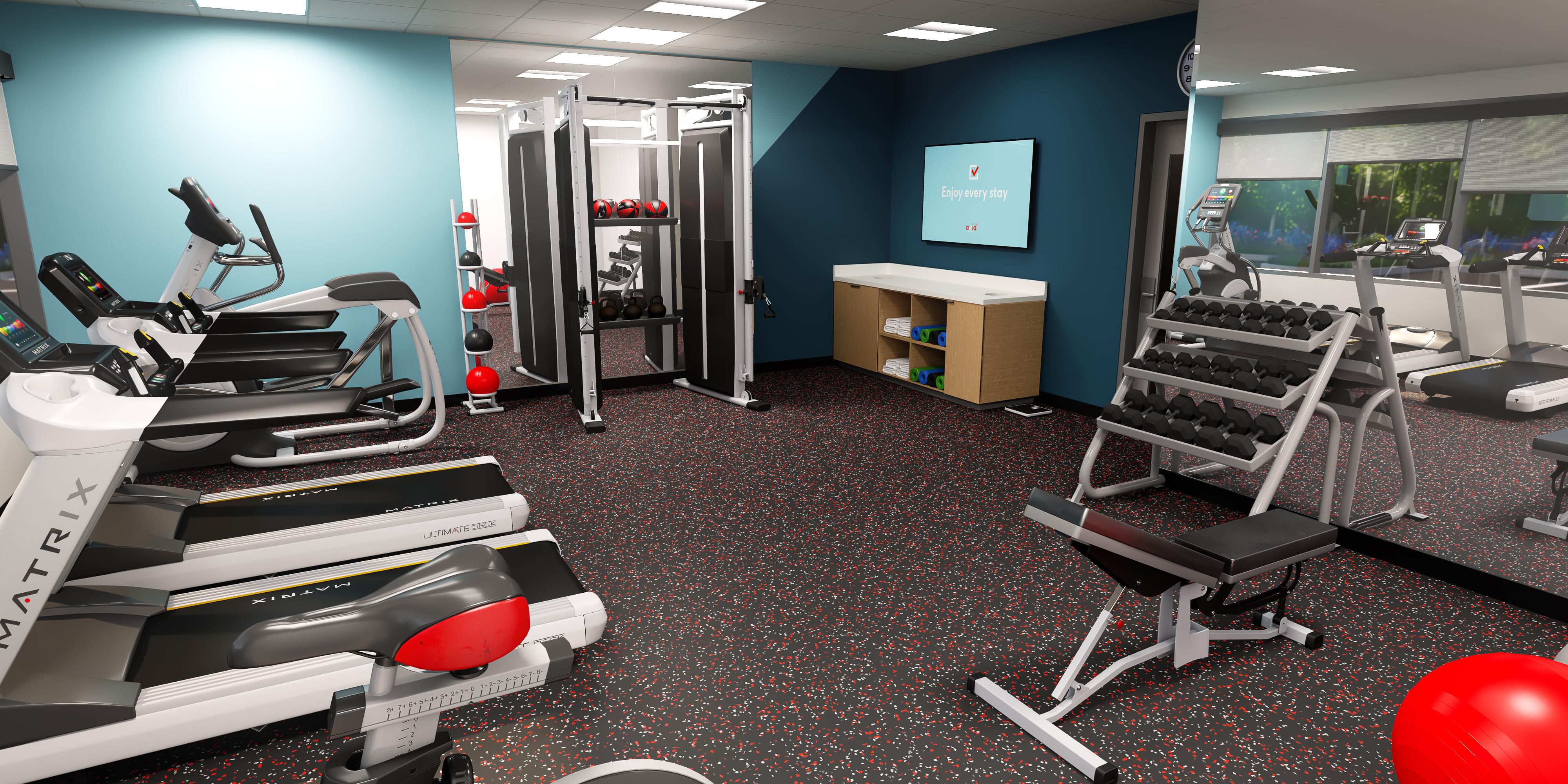 Get your sweat on in our complimentary  Fitness Center- open 24 hours.