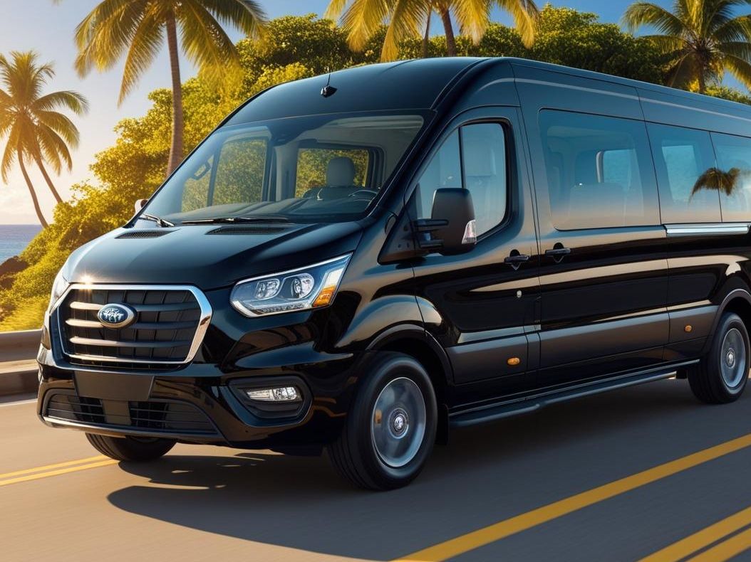 Black shuttle van in Dominica