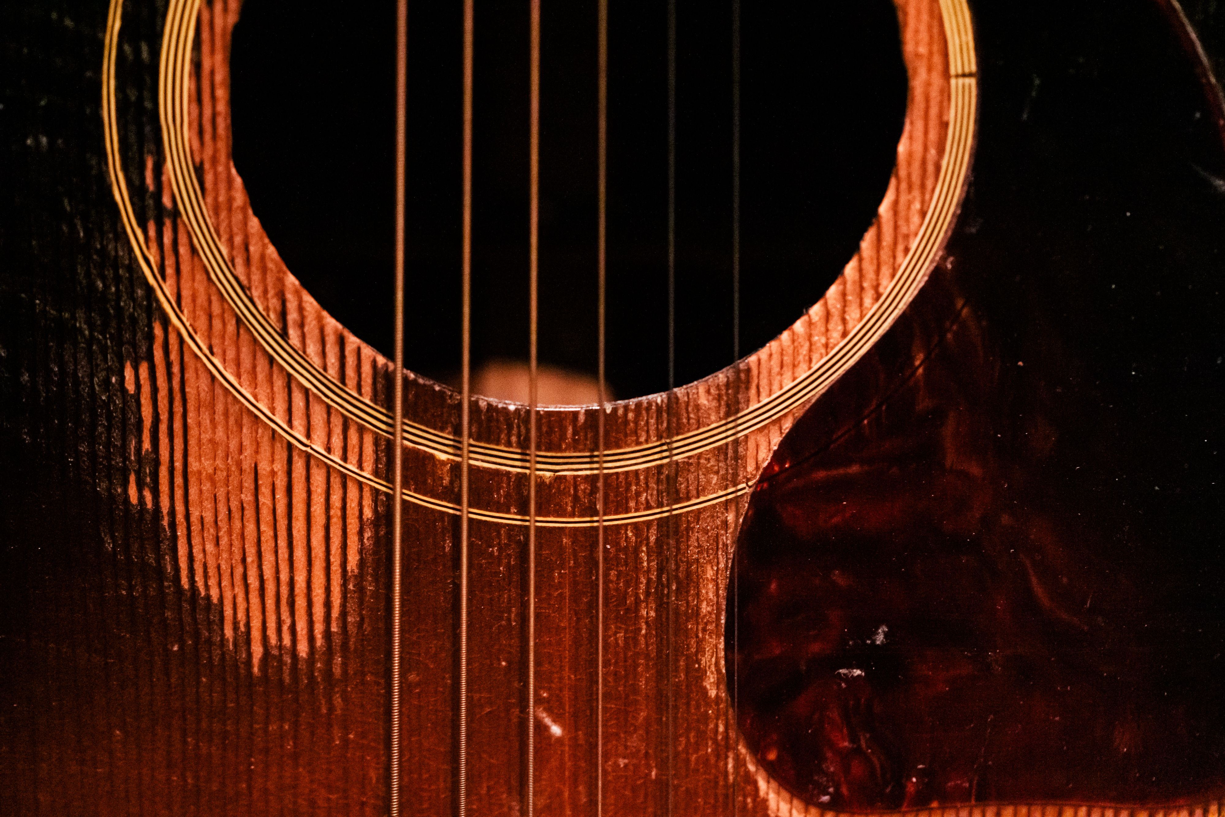 close up of old acoustic guitar